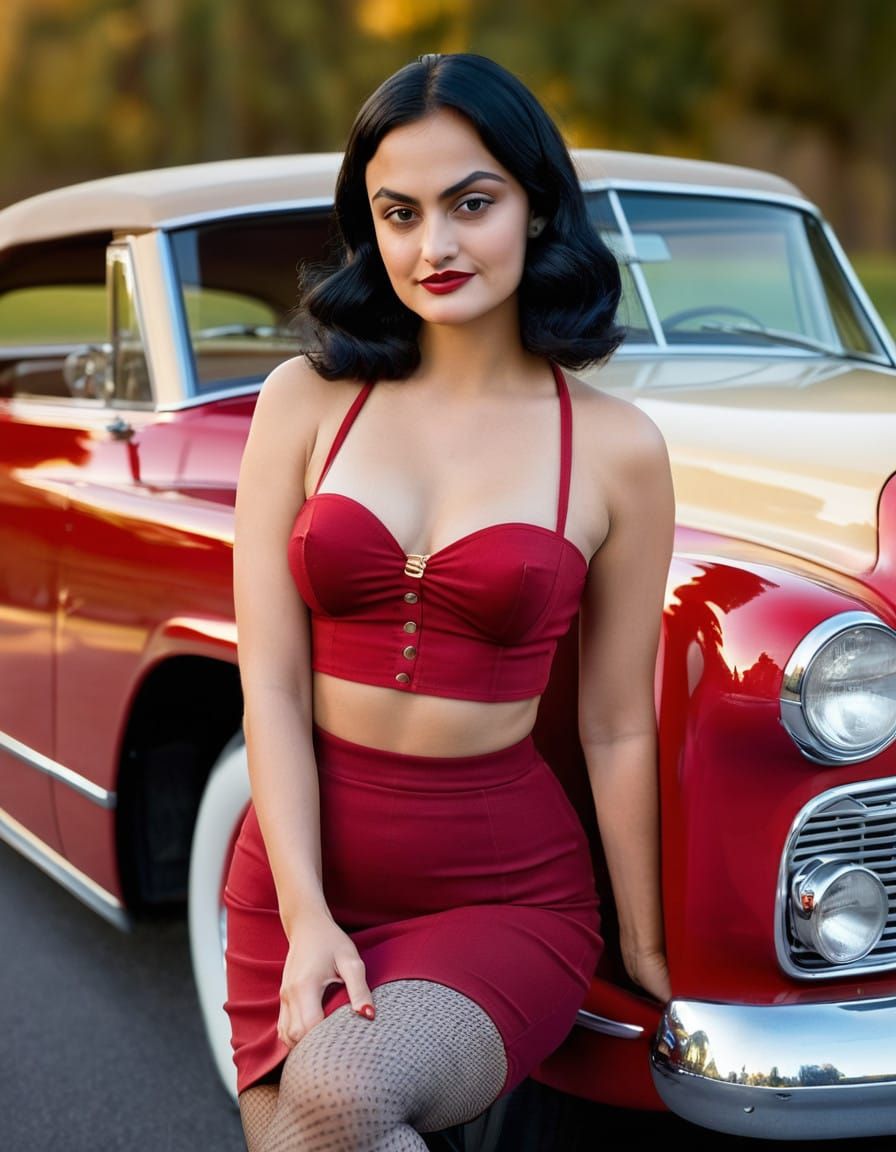 Camila Mendes as Vintage Pin Up Bombshell in Classic Lincoln...