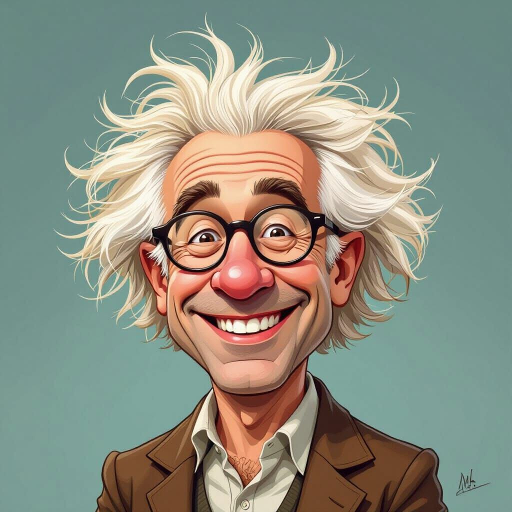 Caricature of Smiling Blonde Man with Wild Hair