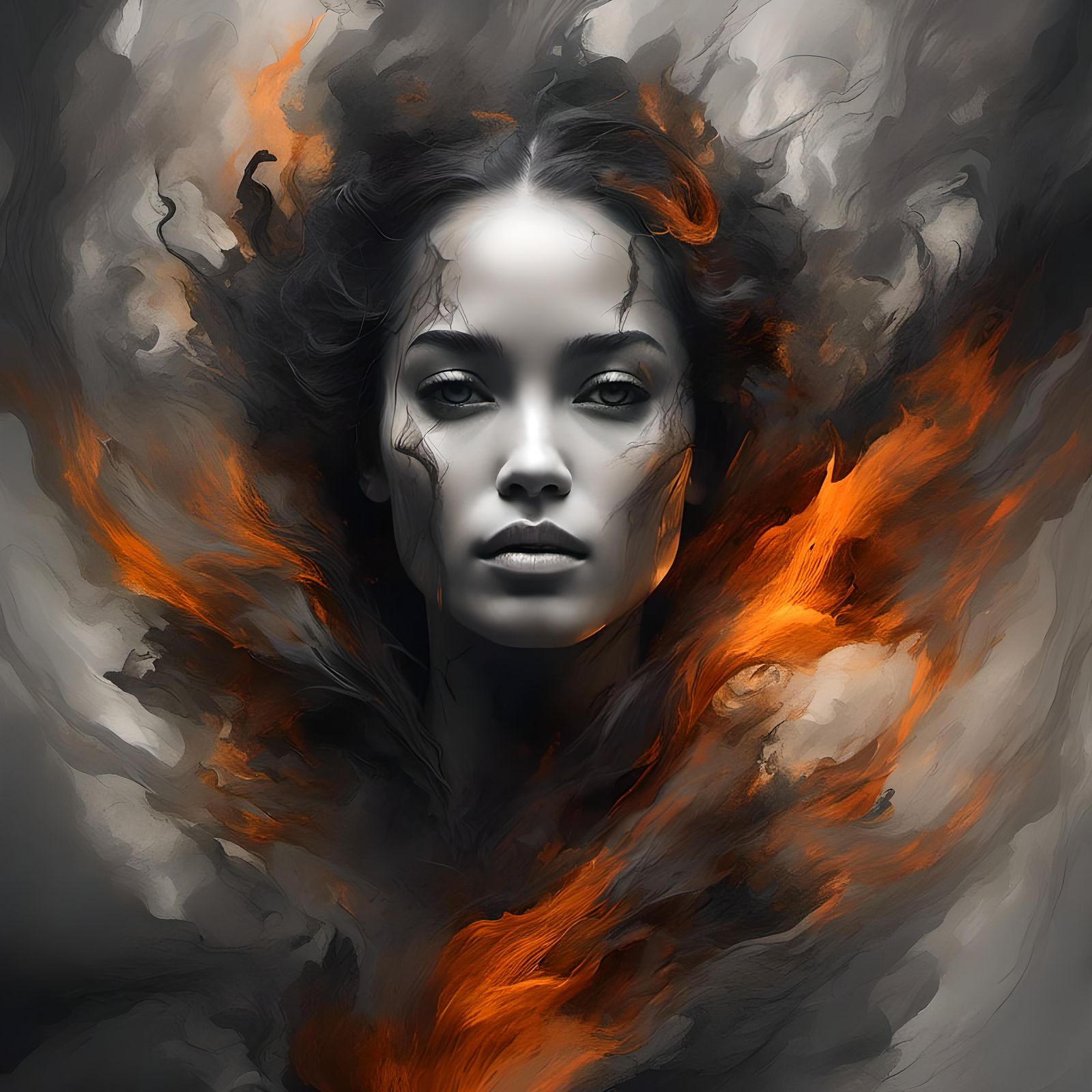 Intertwined Faces in Dark Fantasy Digital Painting