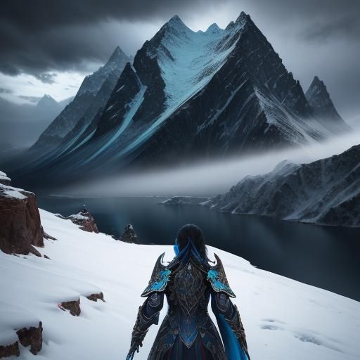 Winter Mountain Scene on Ancient Parchment in Fantasy Style