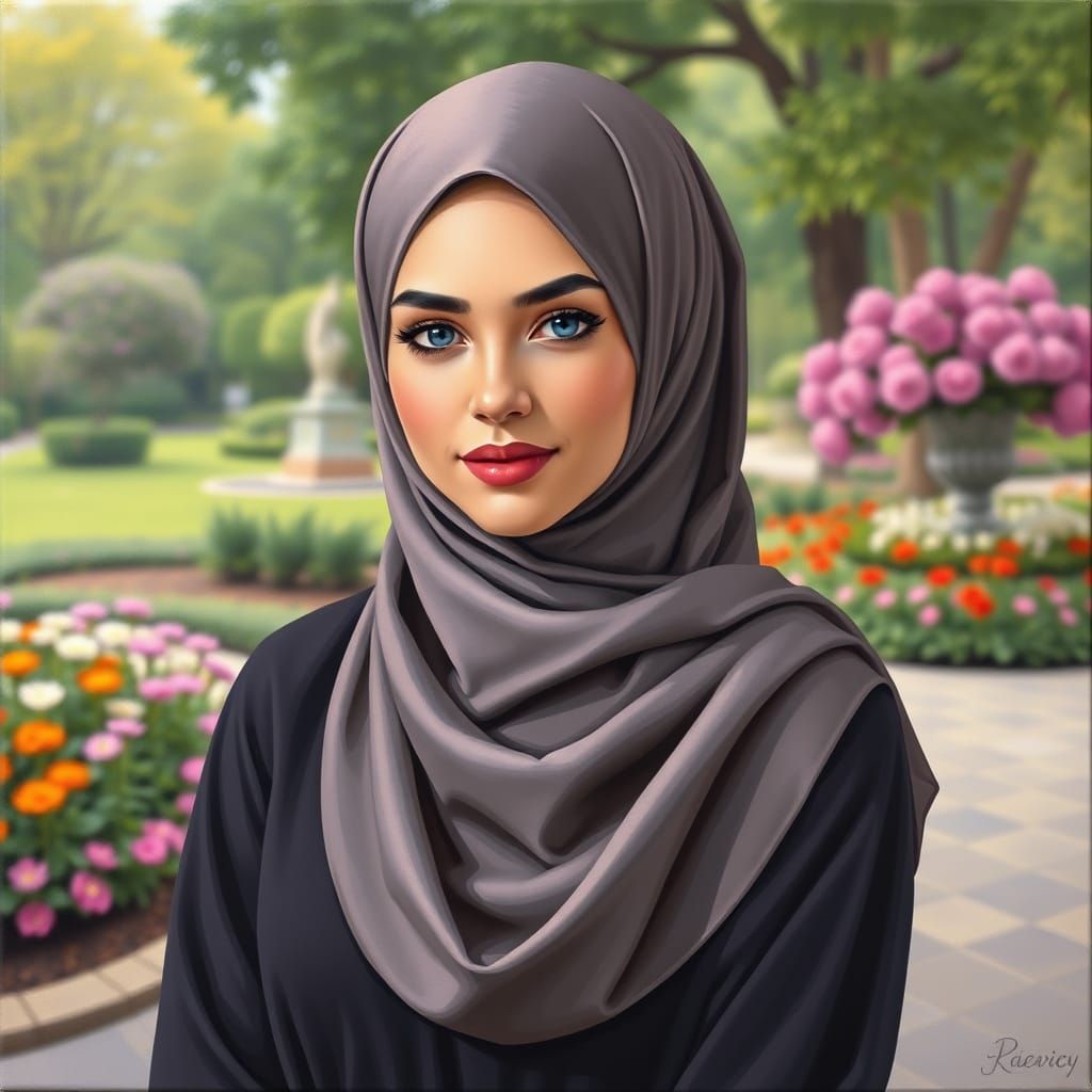 Elegant Hijabi Portrait in Oil Painting Style