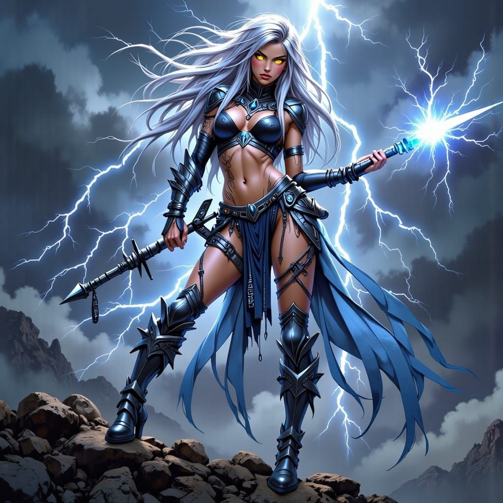 Anime Lightning Warrior on Stormy Peak