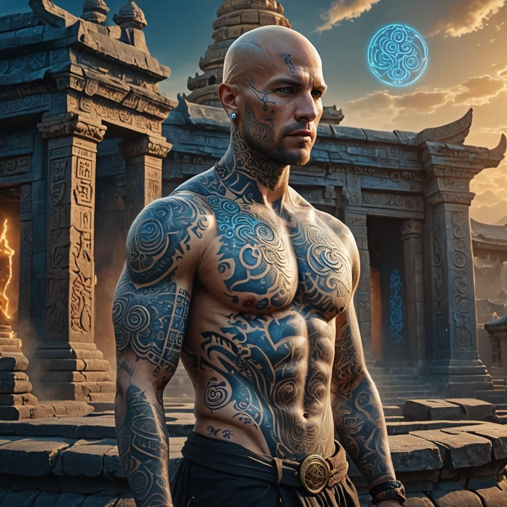 Mystical Temple Figure with Golden Energy: Matte Painting