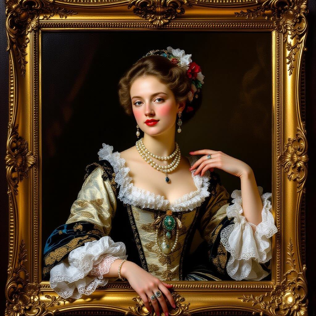 Baroque Elegance: Woman in Gilded Frame