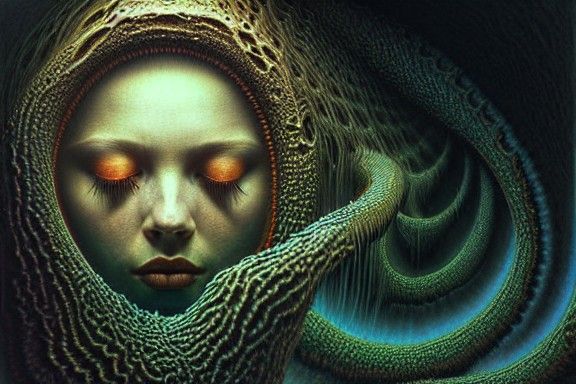 Hyperdetailed Horror: A Beksiński-Inspired Portrait