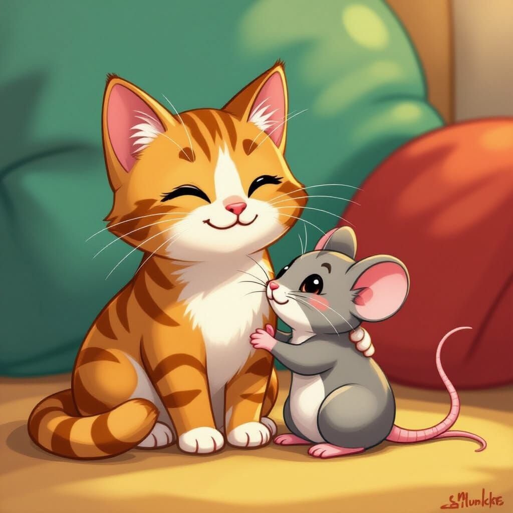 Playful Cat and Mouse Friendship, Comic Book Style