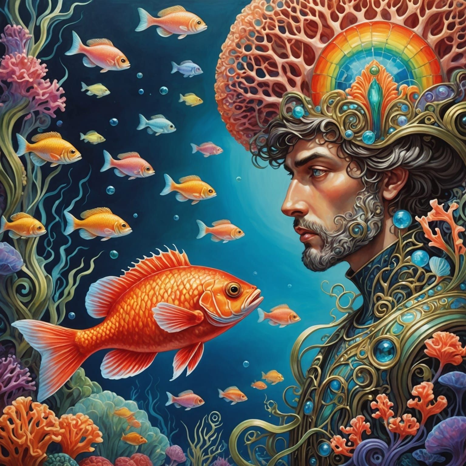 Hawk and Rainbow Fish in Dreamscape Ocean