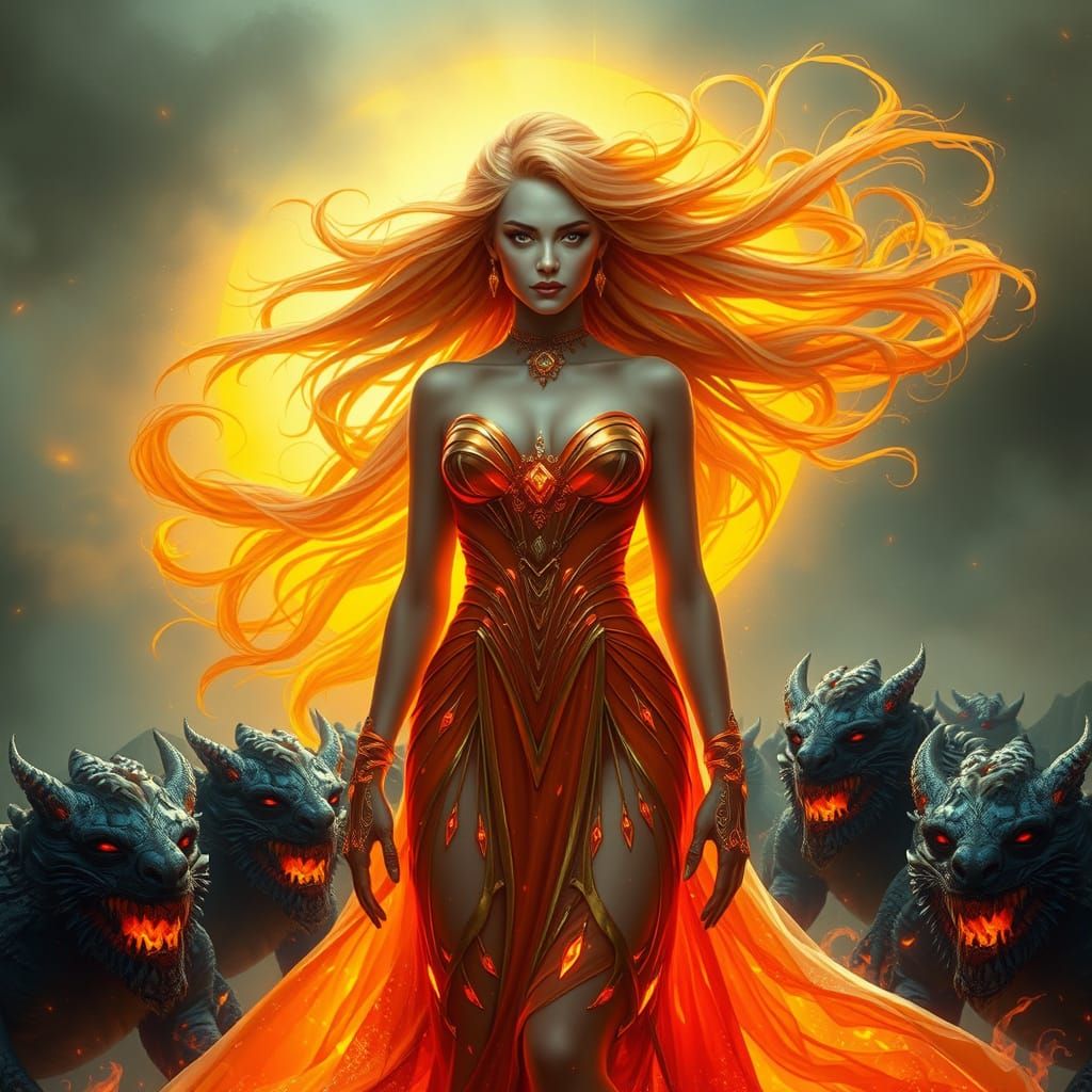 Magma Goddess with Lava Monster Guardians