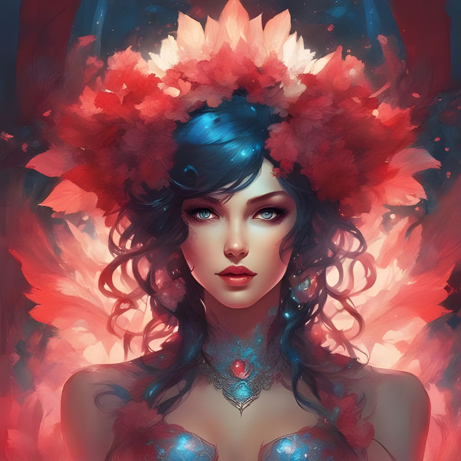 Enchantress in Bioluminescent Garden, Digital Art