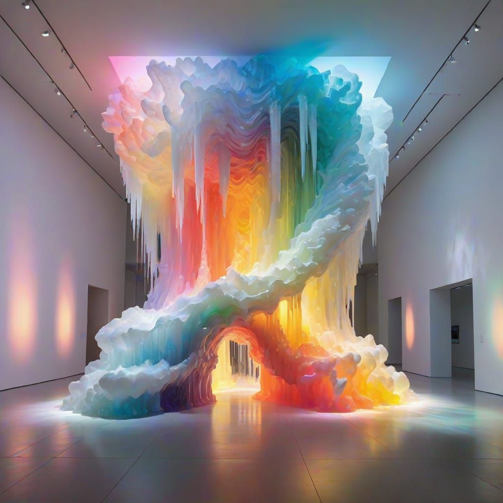 Ethereal Rainbow Cascade in White Cube Gallery