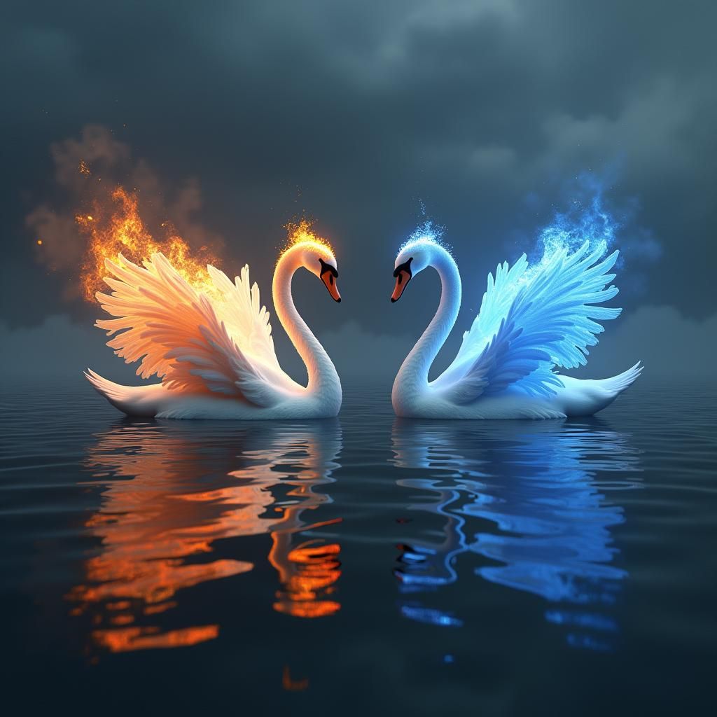 Flaming Swans on Lake of Oil: Fantasy Matte Painting