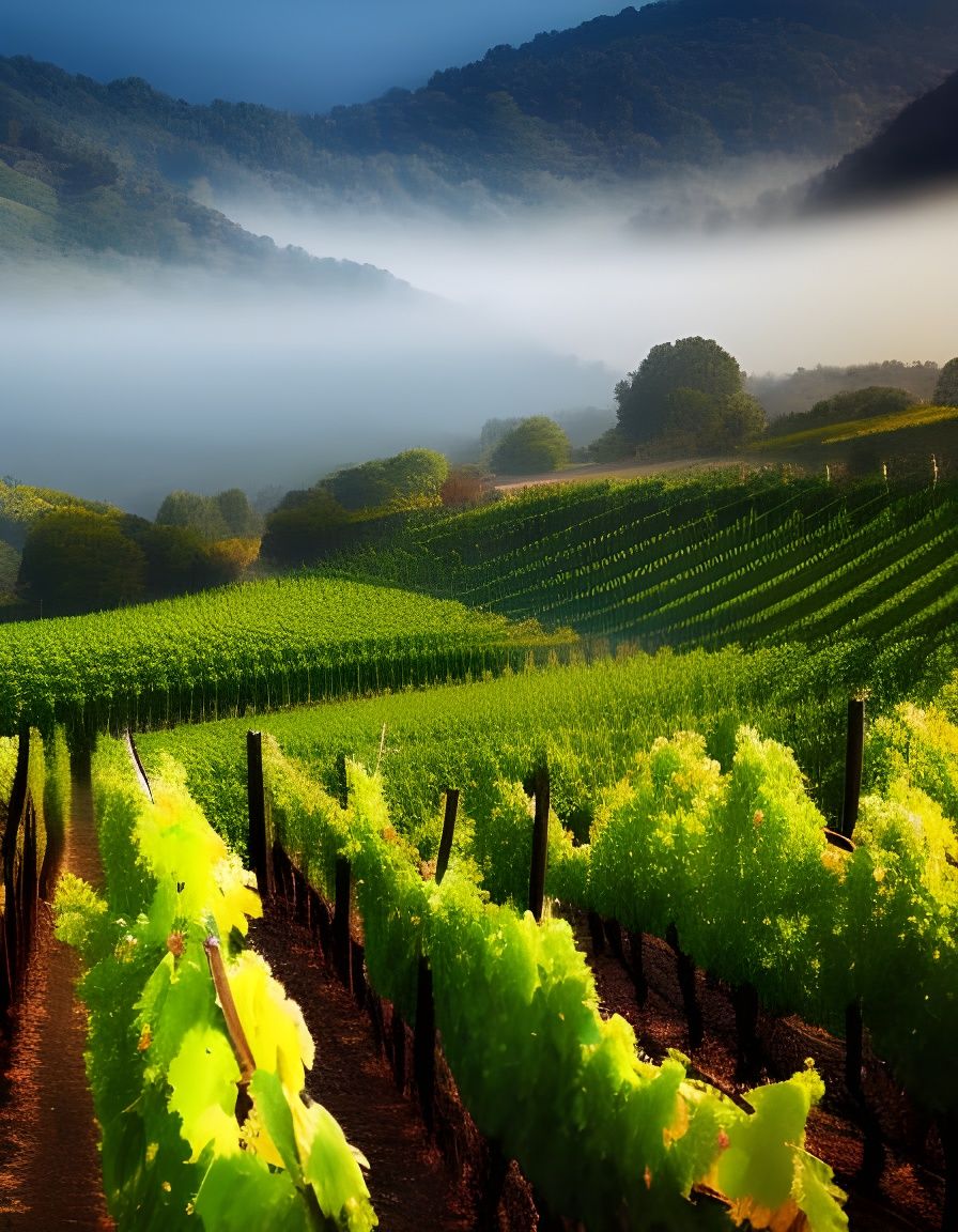 Evening mist in Burgundy's vineyards