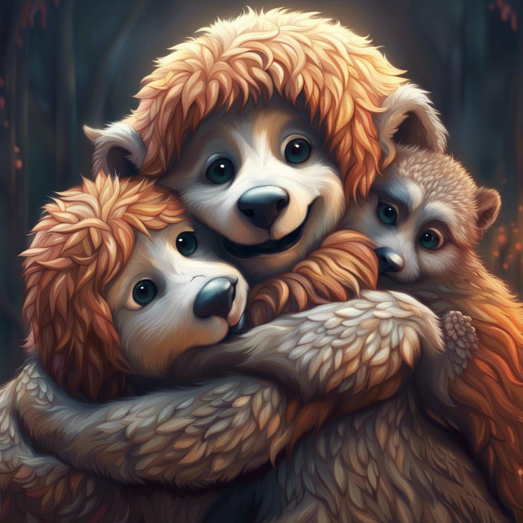 Cute Animals Share a Funny Hug