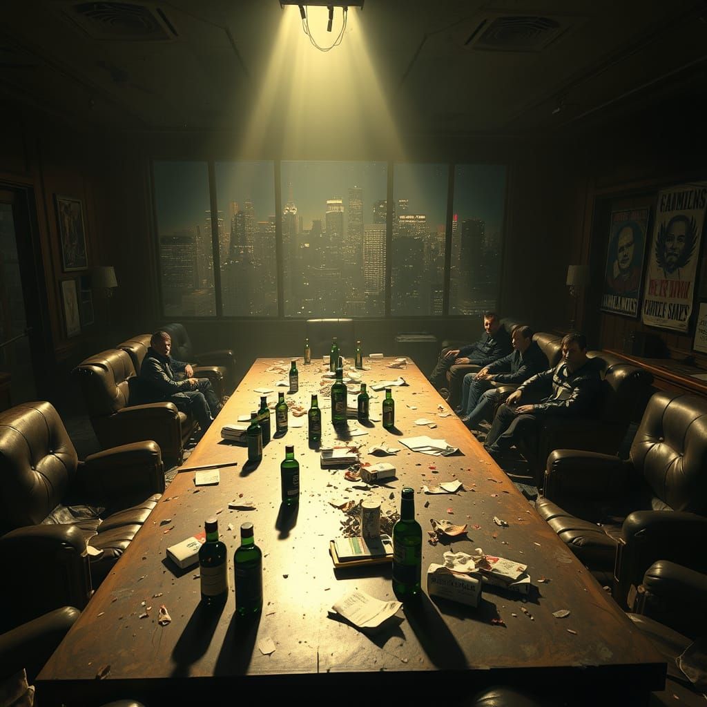 Grungy Conference Room Meeting of Goons in Night City