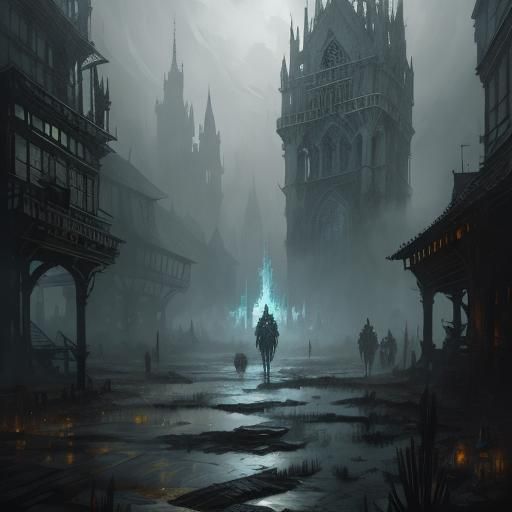 Medieval Dystopian Scene in Grimdark Biopunk Style