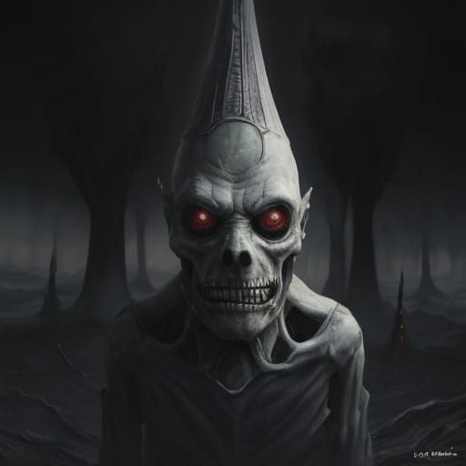 Ethereal Horror Figure in High-Contrast Surreal Landscape