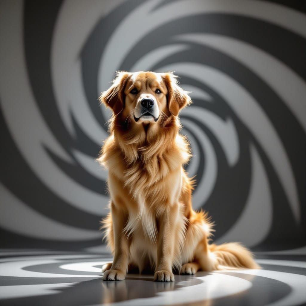 Golden Retriever in Dramatic Spotlight, Abstract Monochrome ...