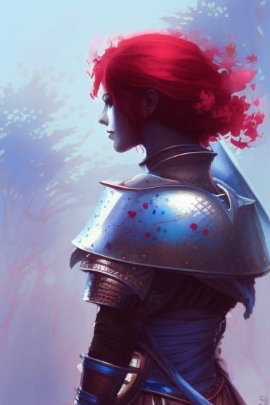 Beautiful Female Knight Under Cherry Tree in Acrylic Art