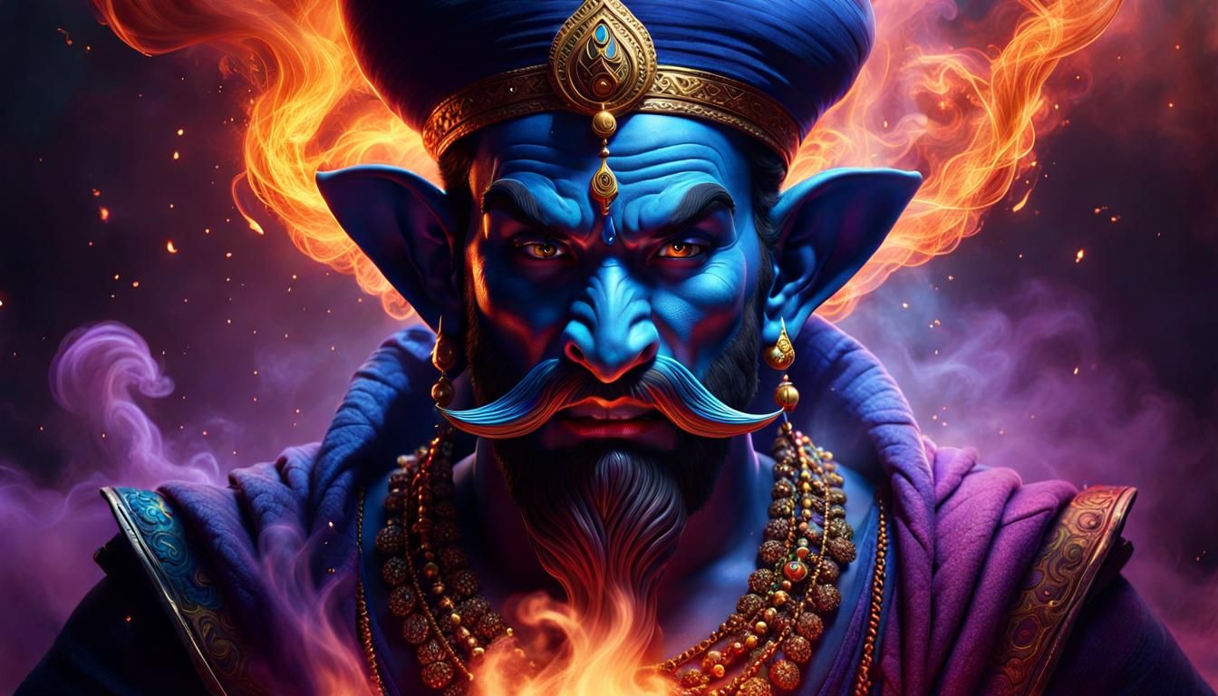 Grimdark Genie in a Fantastical Scene