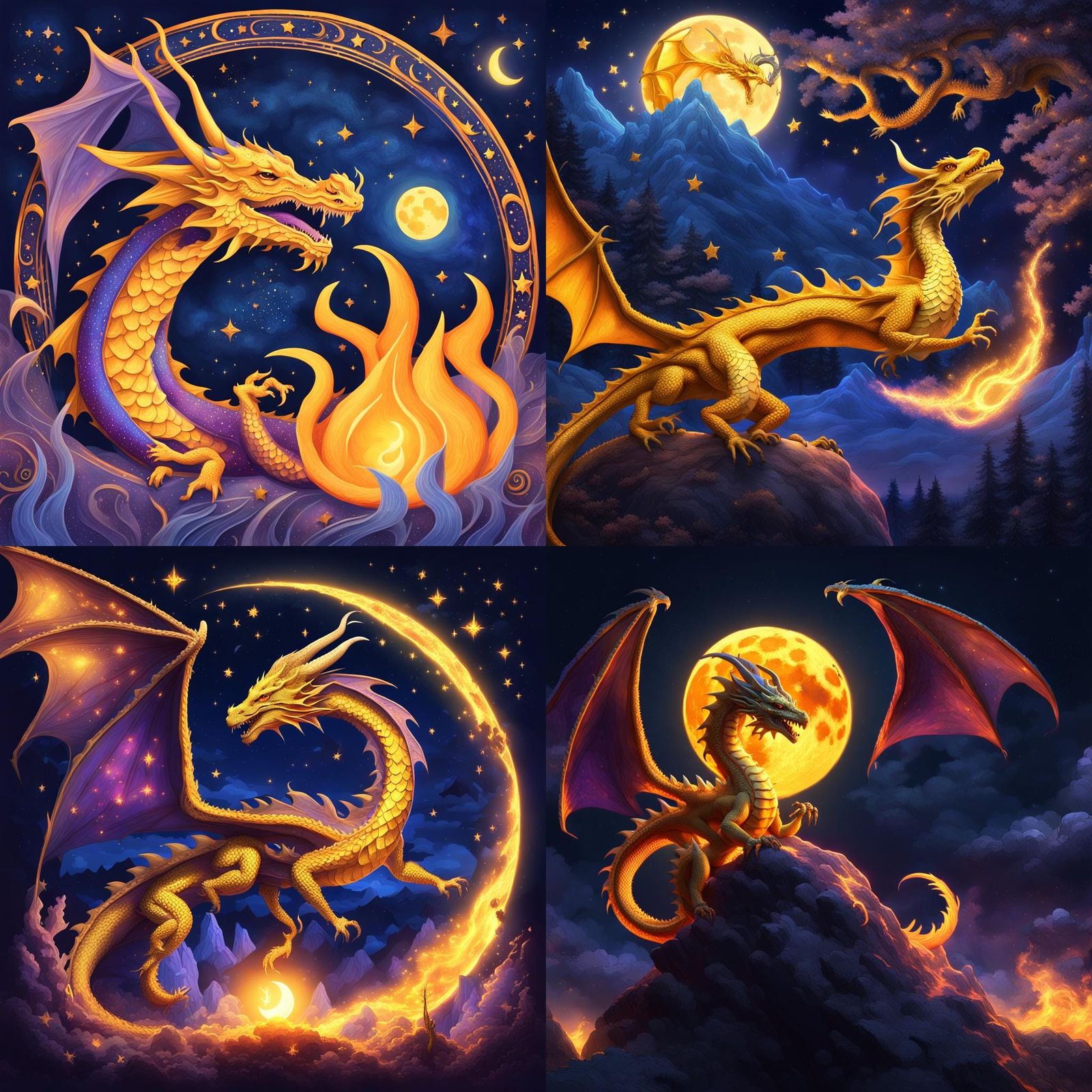 Yellow Dragon Creates Good Night Text in Flame