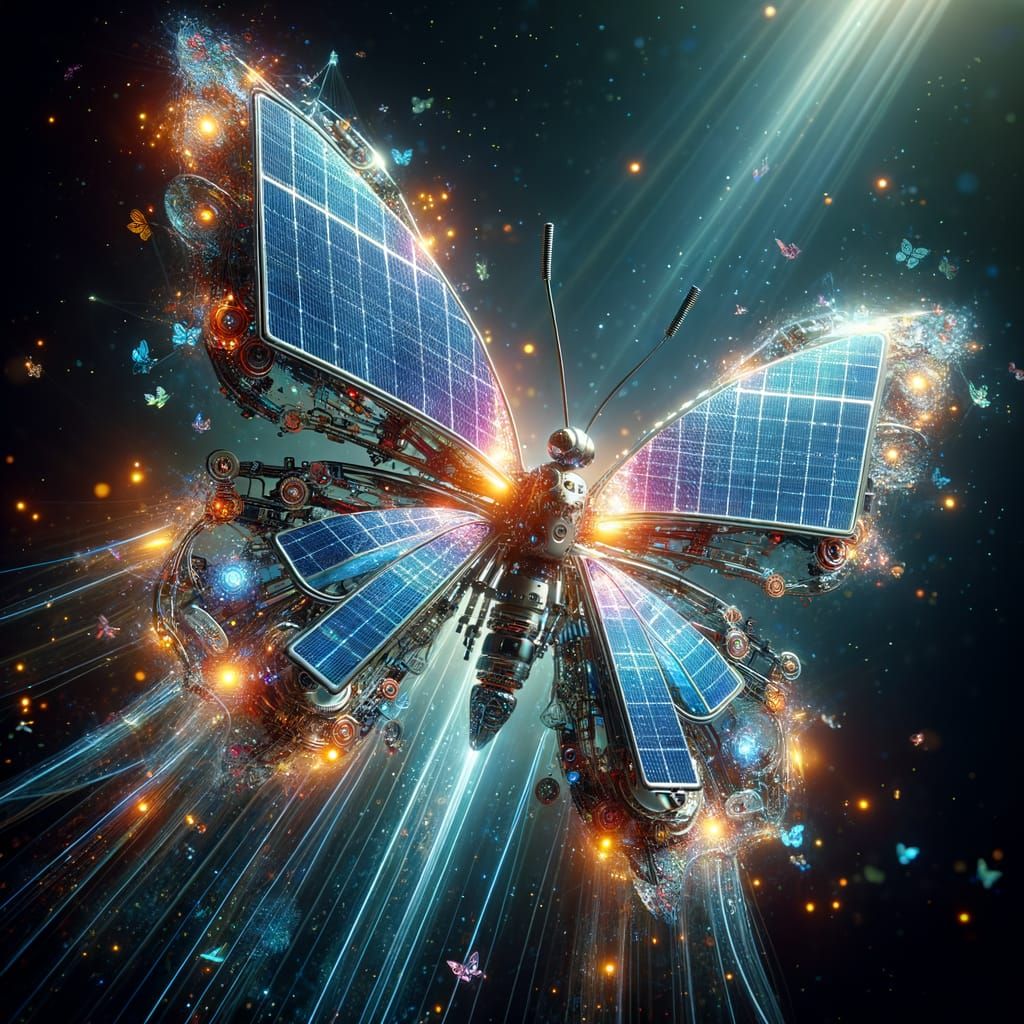 Futuristic Robotic Butterfly with Solar Panel Wings