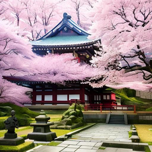 Hasedera Temple with Oni Statue and Cherry Blossoms