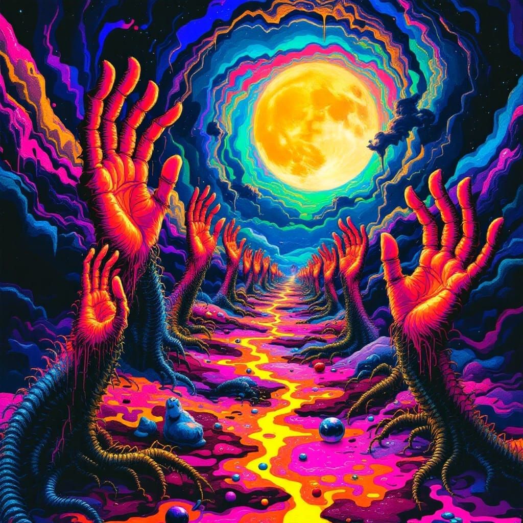 Cosmic Surrealism Dreamscape in Vibrant, Twisting Reality