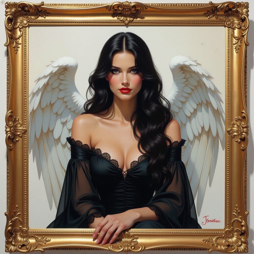 Female Angel Mourning Fallen Love in Spooky Valentine's Oil ...