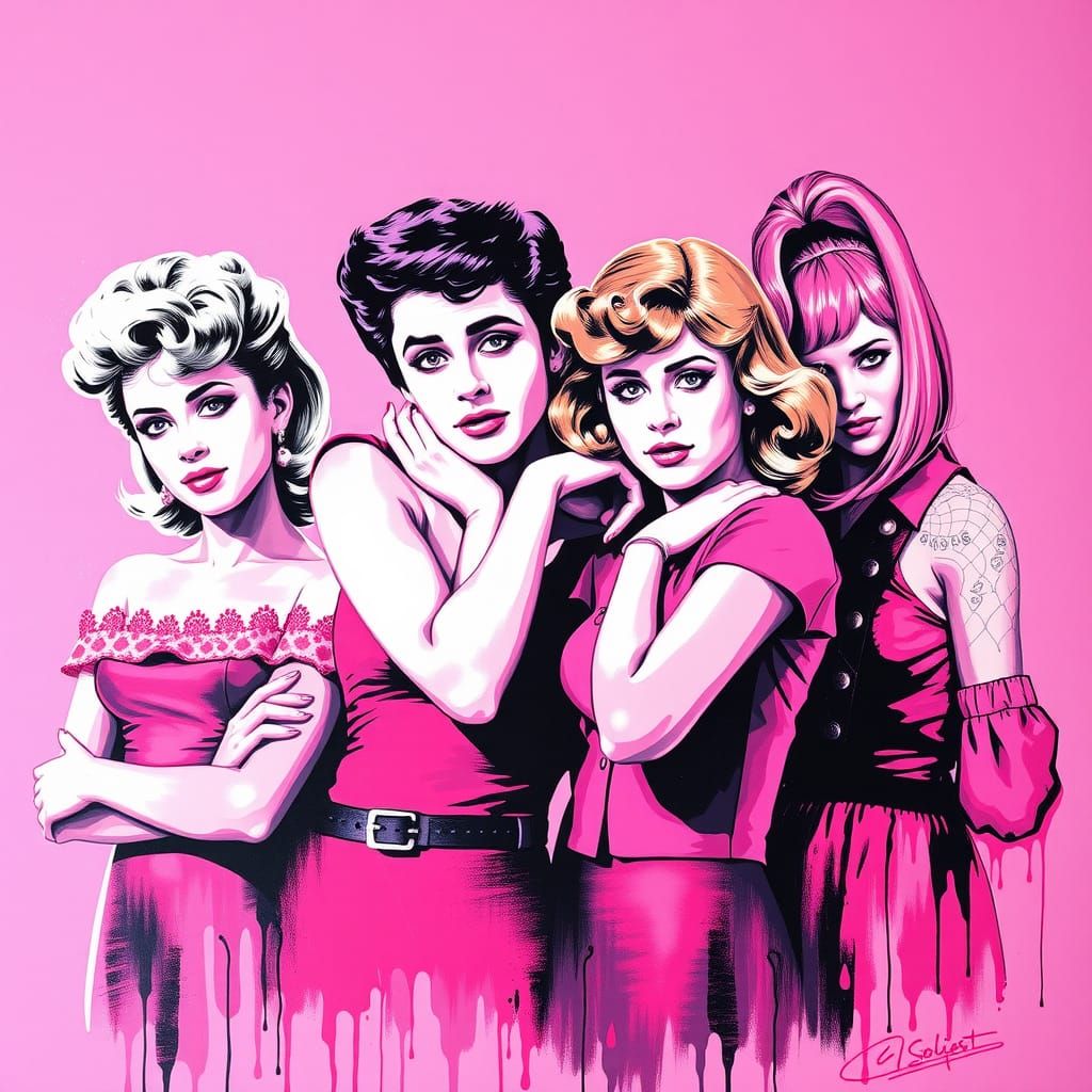 Pink Ladies in Monochromatic Pink Graphic Art