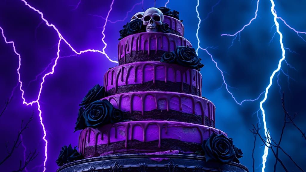 Decayed Gothic Wedding Cake with Purple Frosting