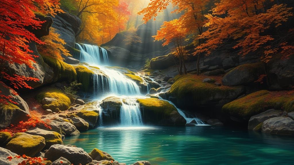 Majestic Autumn Waterfall in Ethereal Light