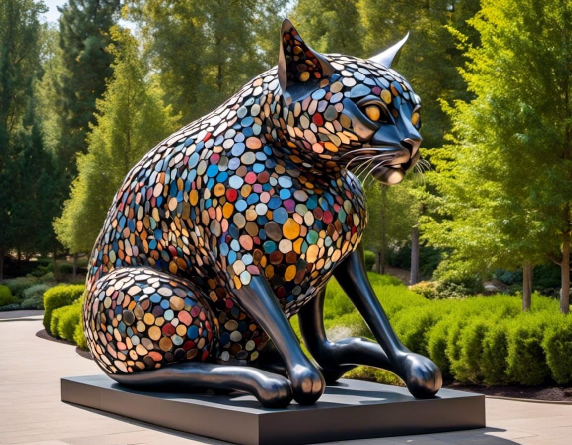 Abstract Giant Cat Sculpture in Esoteric Style