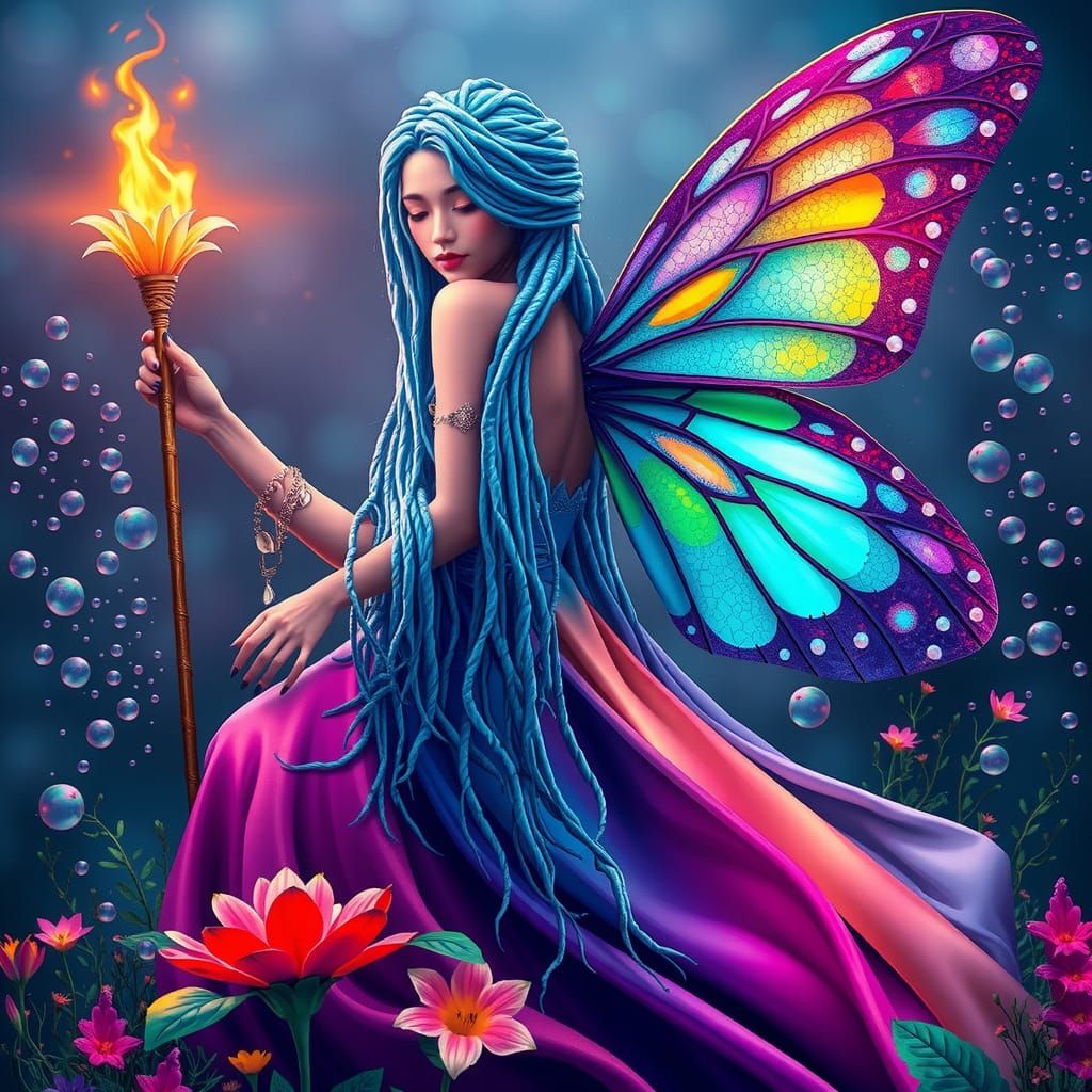 Surreal Witch with Butterfly Wings on Ocean Floor