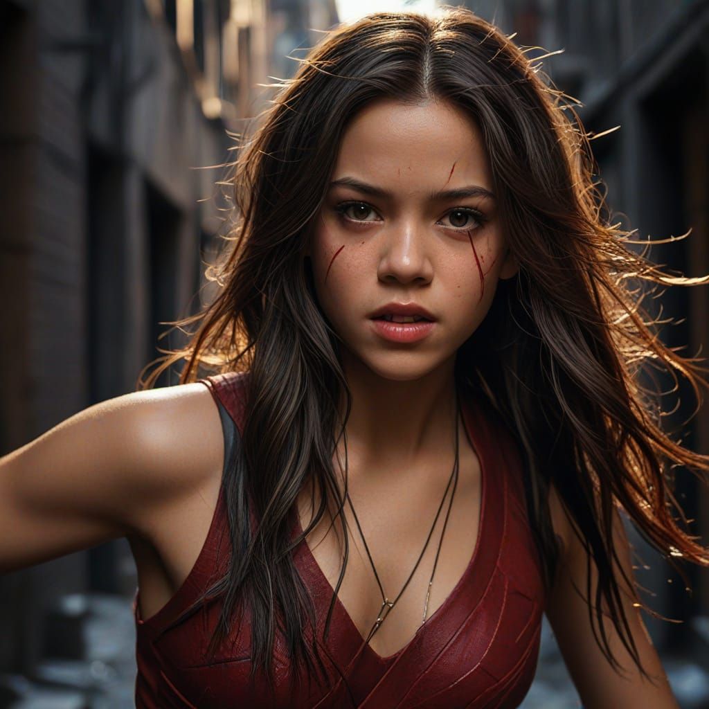Jenna Ortega as Elektra Natchios in Comic Book Hyperrealism