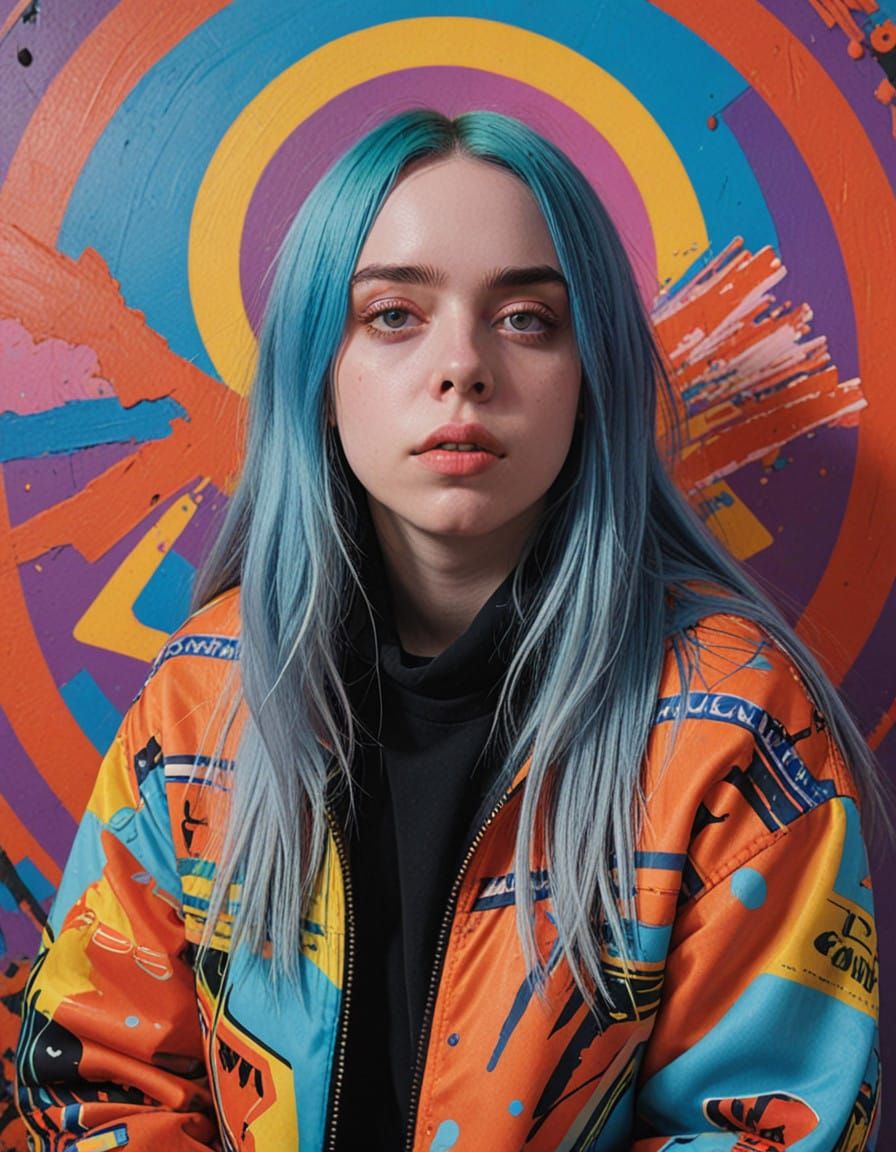 Billie Eilish in Vibrant, Hyperrealistic Style
