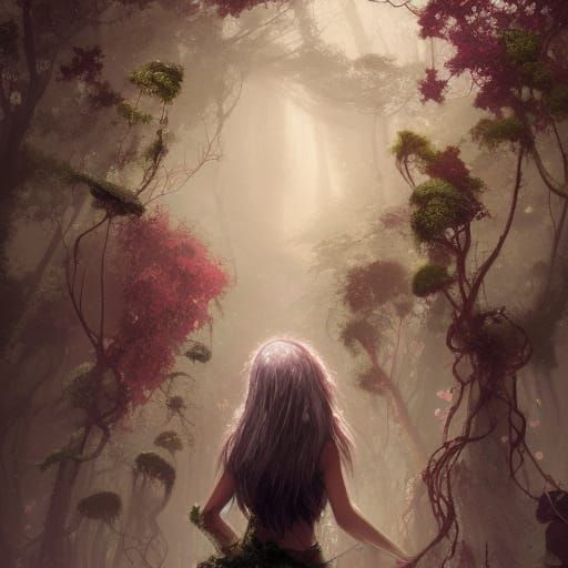 Lush Overgrown City Portrait in Art Nouveau Style