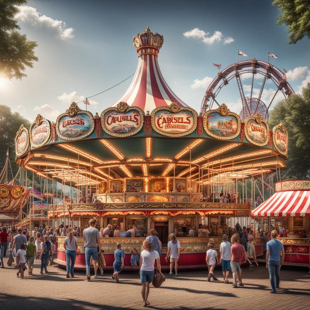 Lively Fairground Scene with Roller Coaster