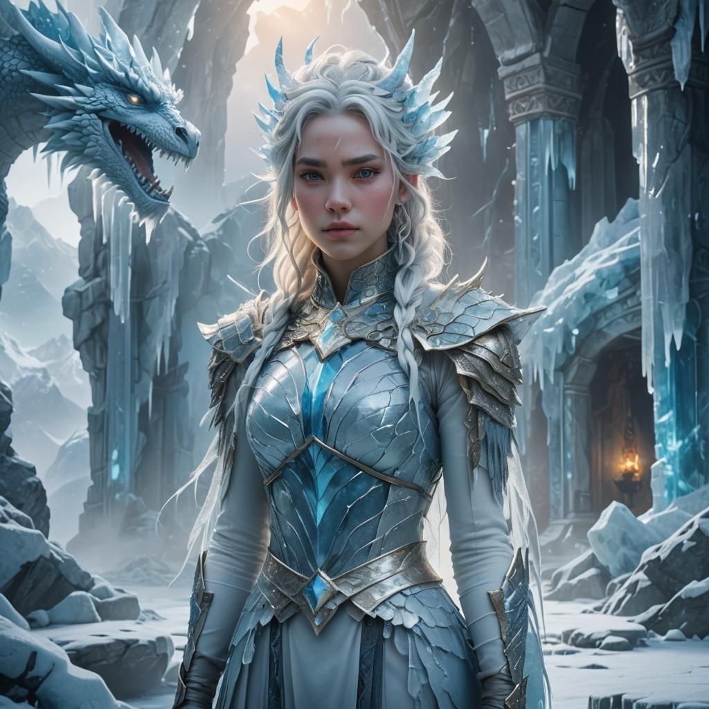 Icy Dragon Girl in Frozen Mountain Temple