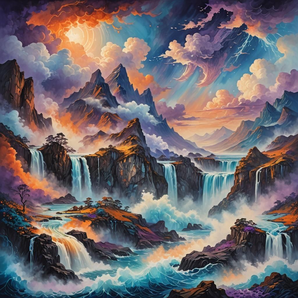 Surreal Floating Mountains Landscape in Dreamy Style