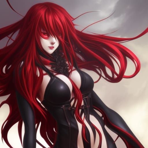Gothic Goddess with Crimson Hair, Dark Fantasy Art