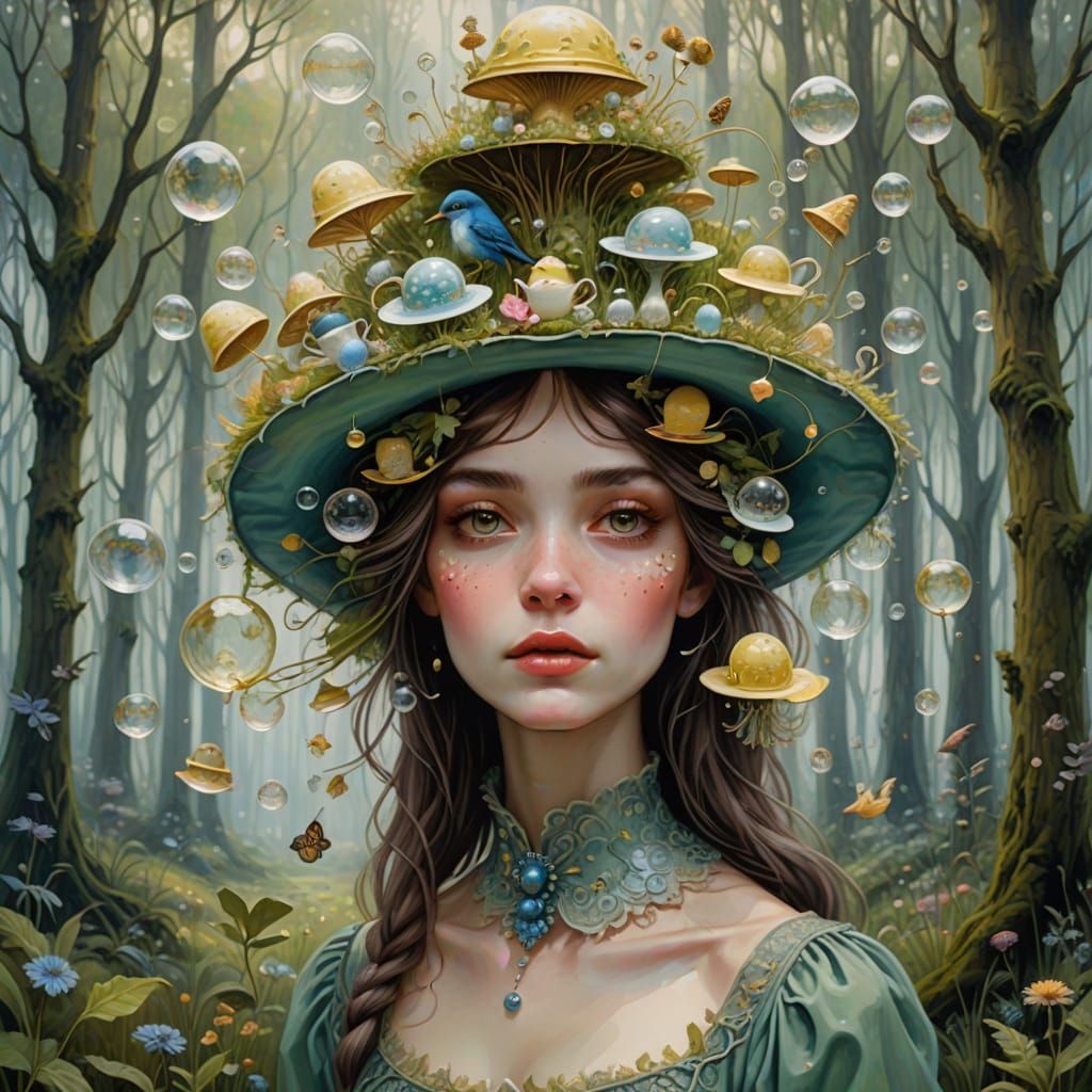 Forest Sprite Adorned with Teacup Hat