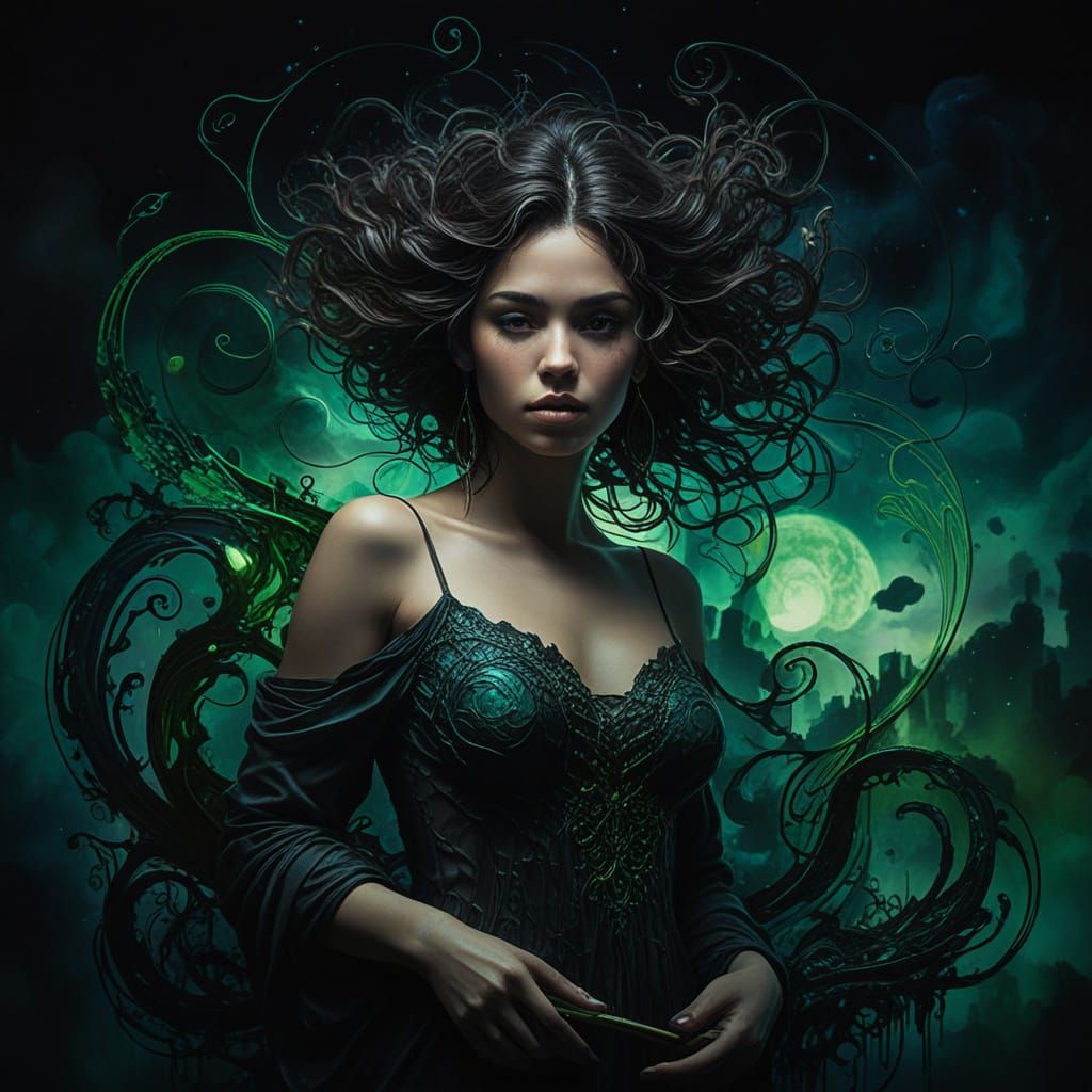 Mystical Woman with World's Weight, Alcohol Ink Style