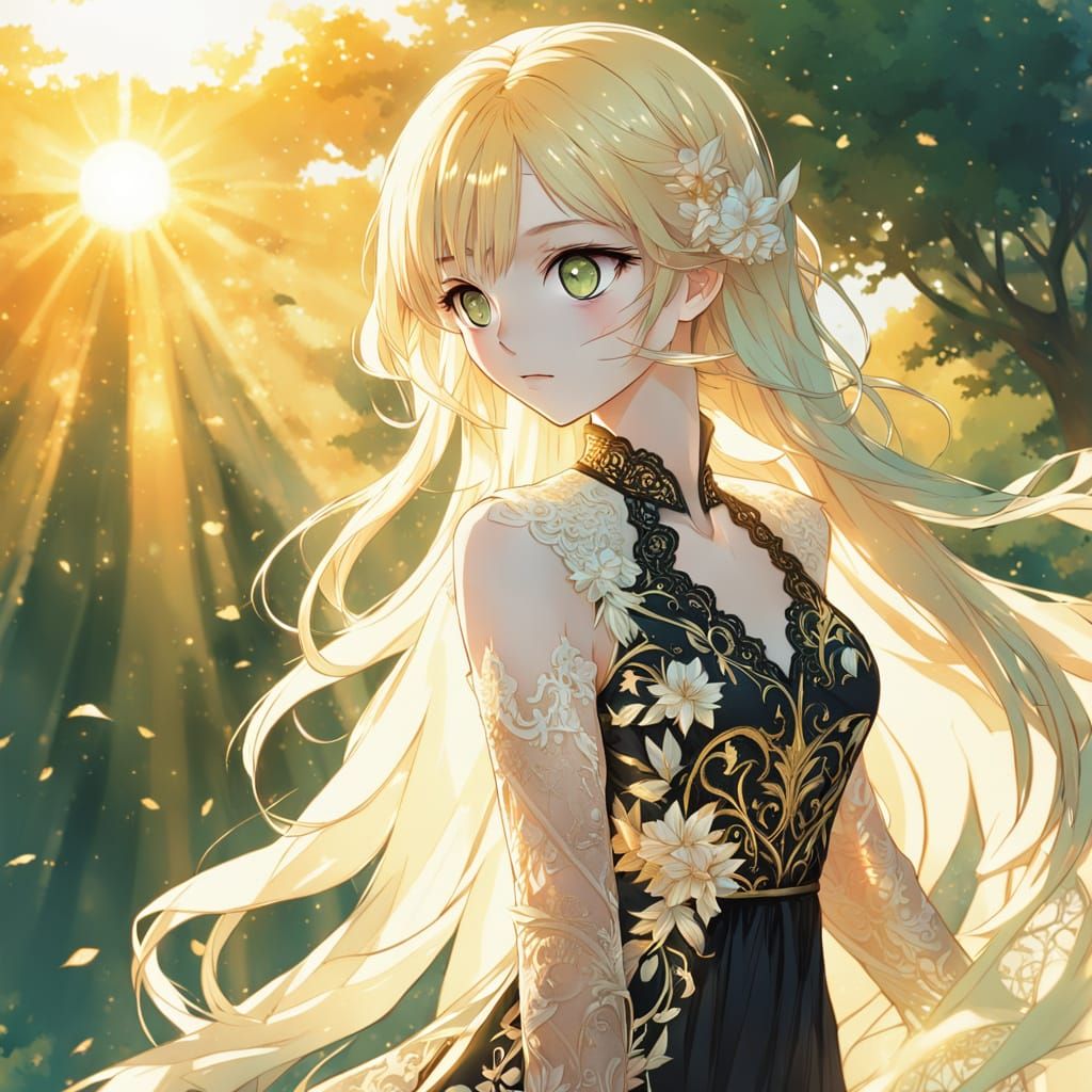 Anime Girl in Golden Dress