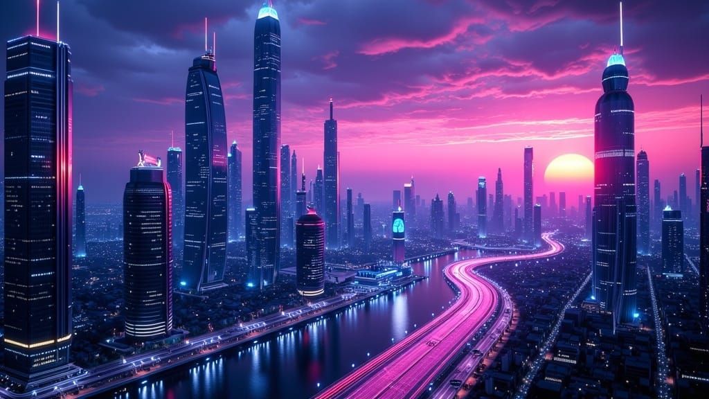Neon Cityscape Concept Art in 8K Resolution