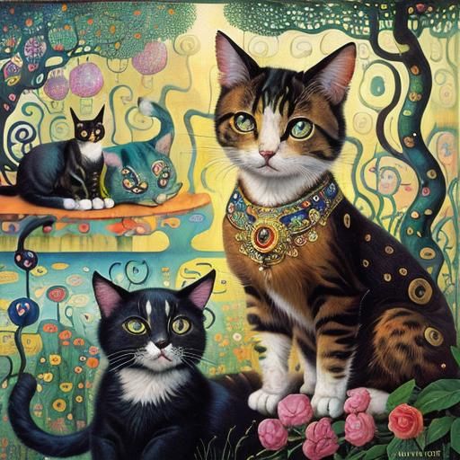 Anthropomorphic Cats Dreaming in Surrealist Style