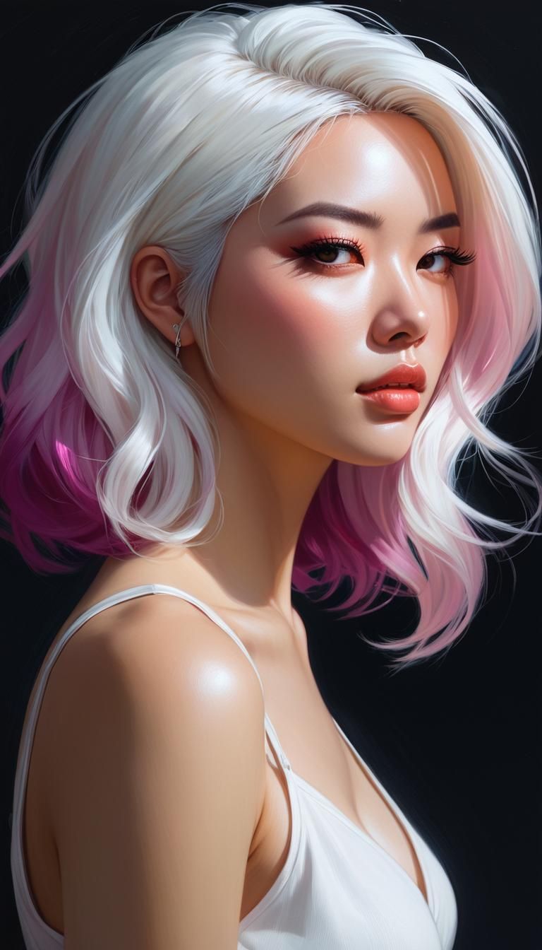 Girl with White Hair in Comic Art Style