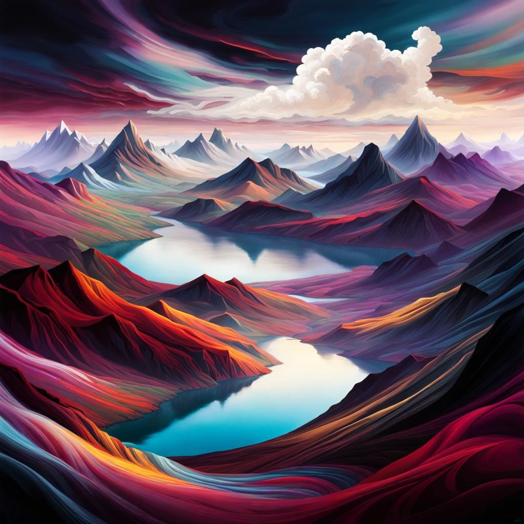 Surreal Mountain Landscape with Flying Islands