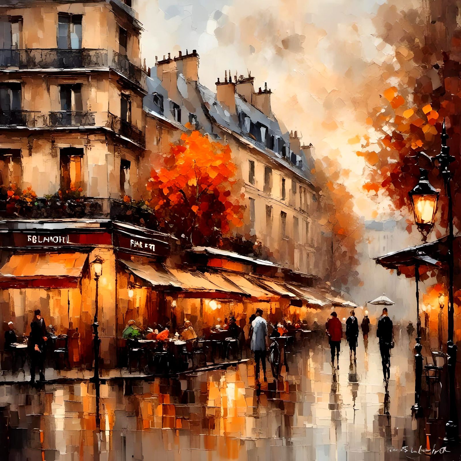 Impressionist Paris Street Scene in Warm Colors