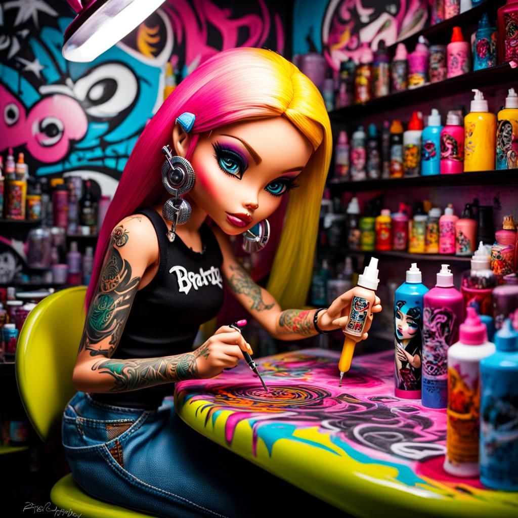 Bratz Dolls Tattooing in Graffiti Art Style