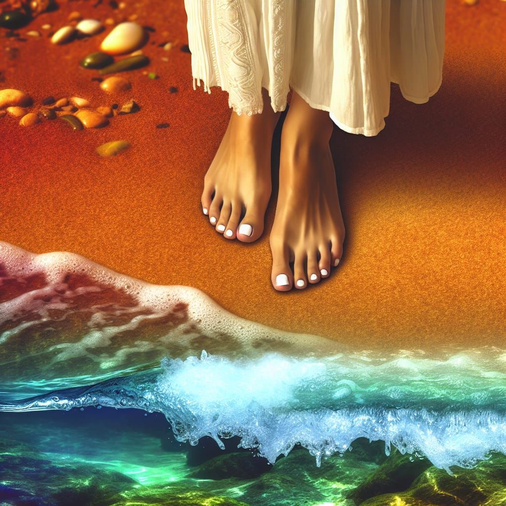 Elegant Woman's Feet on Beach as Matte Painting